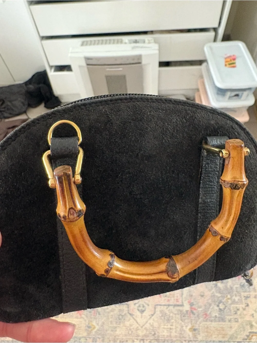 Gucci Black Suede Satchel Mini Bag with Bamboo Top Handles